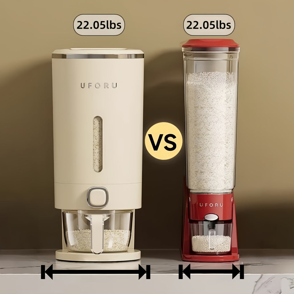 Large Capacity Automatic Rice Dispenser with Transparent Window & Measuring Cup - Airtight Flip-Top Lid Suitable for Rice, Grains, Pet Food Storage Container, Multi-Functional PET Organizer for Kitchen Pantry, Countertop, for Grain Dispenser