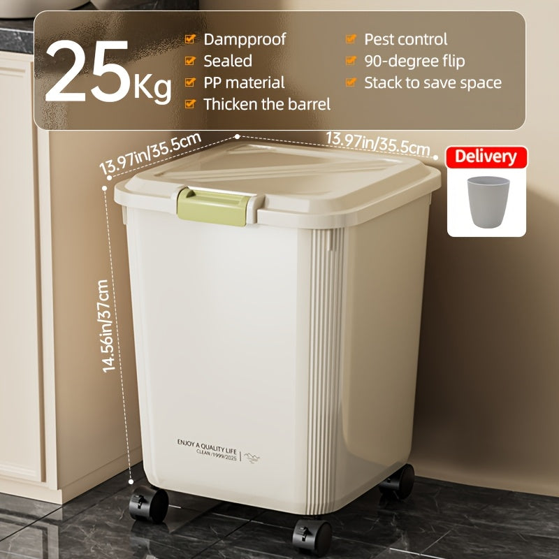 Versatile Rolling Rice & Grain Storage Container with Measuring Cup - 33L\u002F44L Capacity, Moisture-Proof & Insect-Resistant Seal - Ideal for Kitchen Organization - For Fall - Suitable for Home Cooks & Families