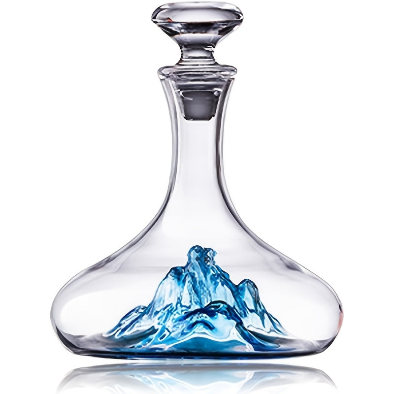 A Crystal Red Wine Decanter with a Blue Iceberg-Shaped Stopper, Made of Luxurious Glass, Allowing You to Enjoy The Joyful Atmosphere of Drinking Amidst Icebergs
