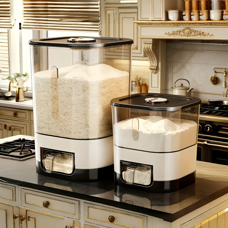 Large Airtight Container for Storing Rice, Flour, Cereal, Sugar, And Other Dry Foods with a Push-Button Grain Dispenser