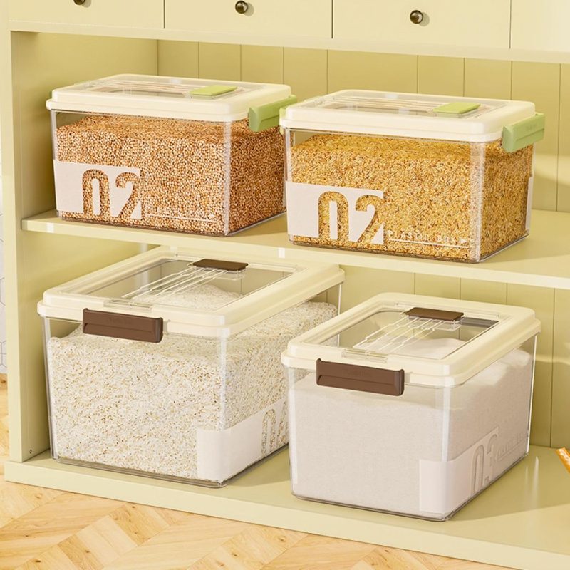 Set of Airtight Containers for Food Storage, with a Total Capacity of 50 Pounds (20 Pounds + 30 Pounds), Large Plastic Containers Made of PP with Lids, Ideal for Storing Rice, Flour, And Grains, Sold in a Pack of Two