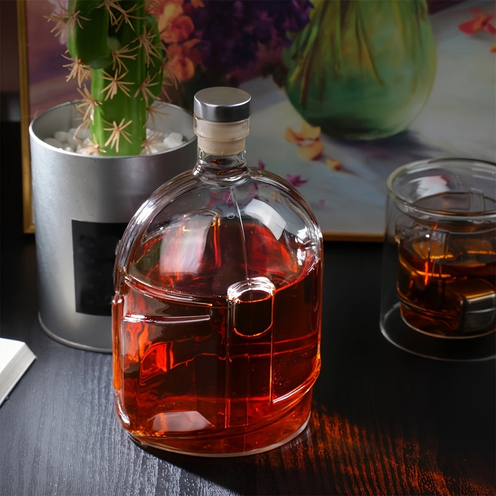 Galaxy Whiskey Decanter Made of High Borosilicate Glass, Featuring a Creative Transparent Whiskey Helmet-Shaped Glass