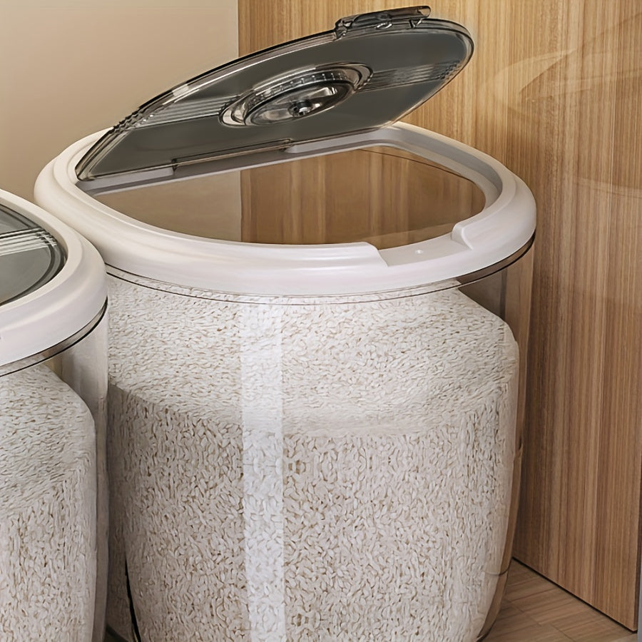 1pc Airtight Rice Dispenser with Date Tracker - Large Capacity, Moisture-Proof & Insect-Resistant Food Storage Container for Rice, Cereals, Grains, Flours - Reusable, Round Plastic Kitchen Organizer Rice Container Storage Rice Storage Container