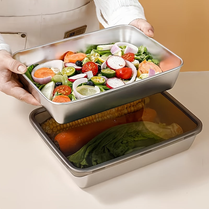 Easter 6pcs Stainless Steel Food Storage Containers(3Trays+3Lids), Square Stackable Design, Tidy Storage for Fridge& Cabinet, Space-Saving Airtight Fresh-Keeping, Ideal for Meal Prep, Camping, Loose Ingredients, Fruits, Meat, Vegetables, Leftovers