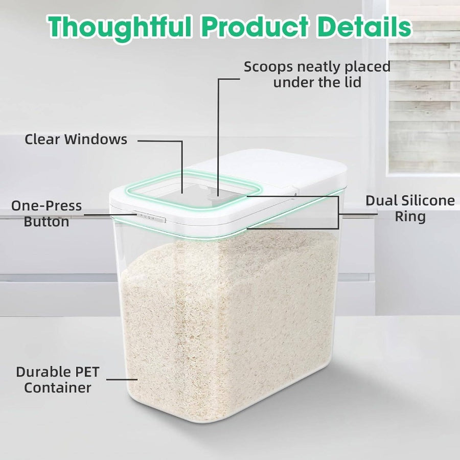 Rice Flour Storage Container with Automatic Flip - up Lid 25 Lbs 12.68 Qt, Tall and Narrow Food Storage Flour Bin Kitchen Pantry Organization, Pet Dog Food Storage Container