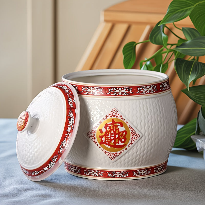 A Chinese-Style Airtight Storage Jar with a Capacity of 88Oz\u002F141Oz, Serving As Both a Decorative Item And a Ceramic Container for Grains And Legumes. Ideal for Storing Rice, It Can Also Be Used for Portioning Snacks, Candies, Coffee Beans