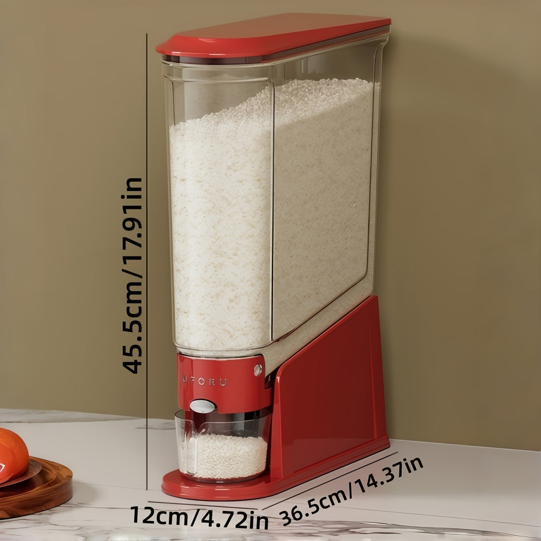 Large Capacity Automatic Rice Dispenser with Transparent Window & Measuring Cup - Airtight Flip-Top Lid Suitable for Rice, Grains, Pet Food Storage Container, Multi-Functional PET Organizer for Kitchen Pantry, Countertop, for Grain Dispenser