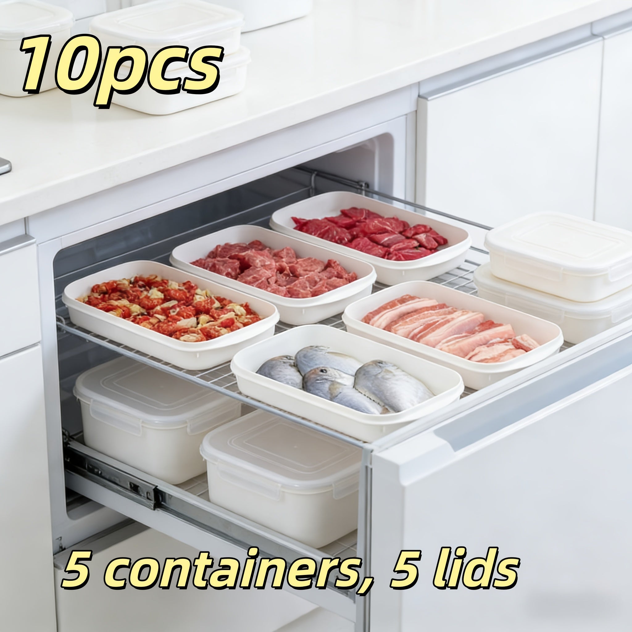 10pcs Reusable Food Storage Container Set (5 Containers And 5 Lids), Food-Grade Refrigerator Storage Boxes, Freezer-Safe Storage Boxes with Lids, Stackable, Food Storage Boxes. Used for Kitchen Storage