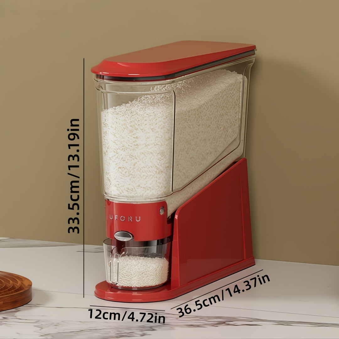 Large Capacity Automatic Rice Dispenser with Transparent Window & Measuring Cup - Airtight Flip-Top Lid Suitable for Rice, Grains, Pet Food Storage Container, Multi-Functional PET Organizer for Kitchen Pantry, Countertop, for Grain Dispenser