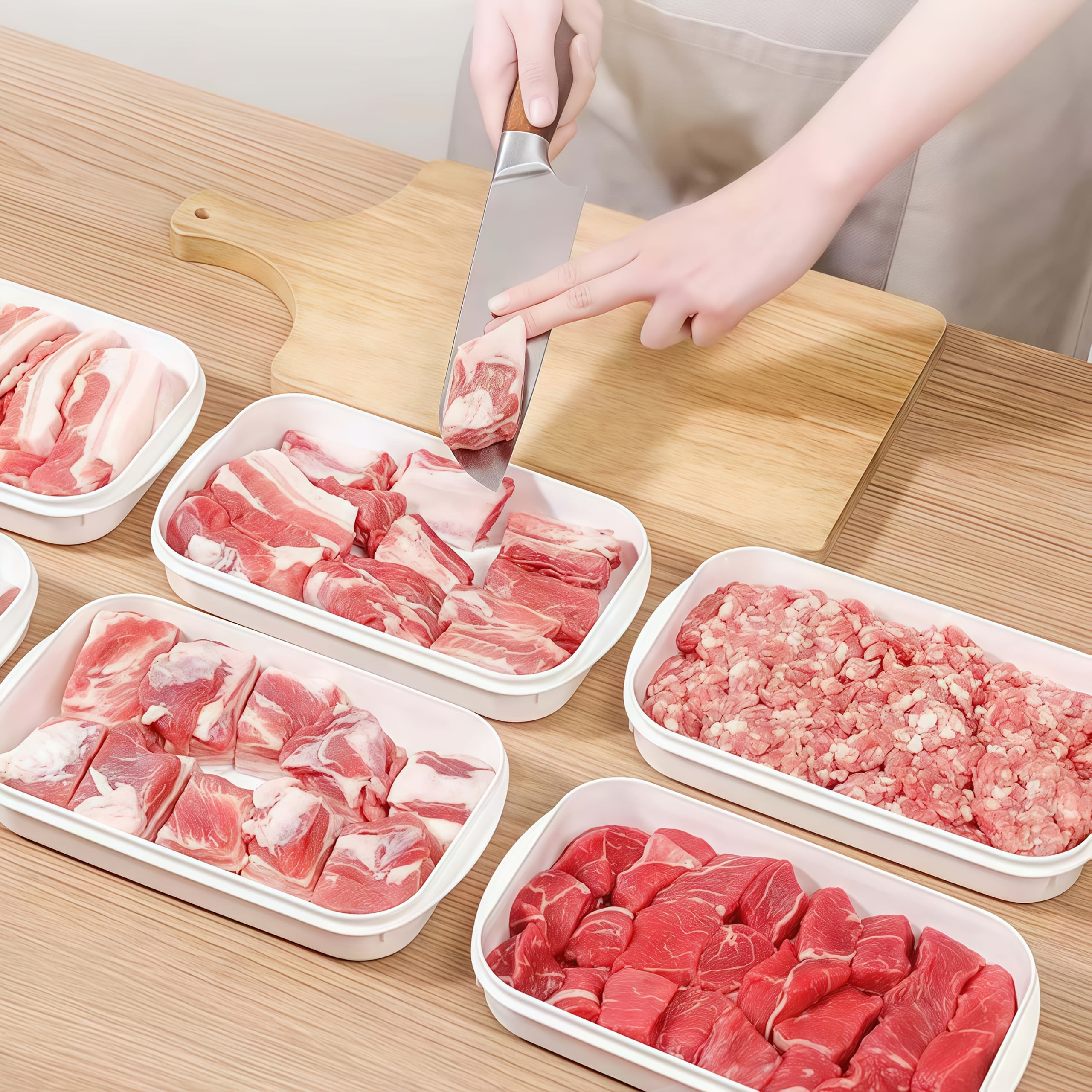 12pcs Set (6 Lids + 6 Containers) White Food Organization Containers, with Lids, PP Food-Grade Material Fresh-Keeping Box, Suitable for Fruits, Vegetables, Meat, Steak And Other Kitchen Refrigerator Food Organization Storage Boxes