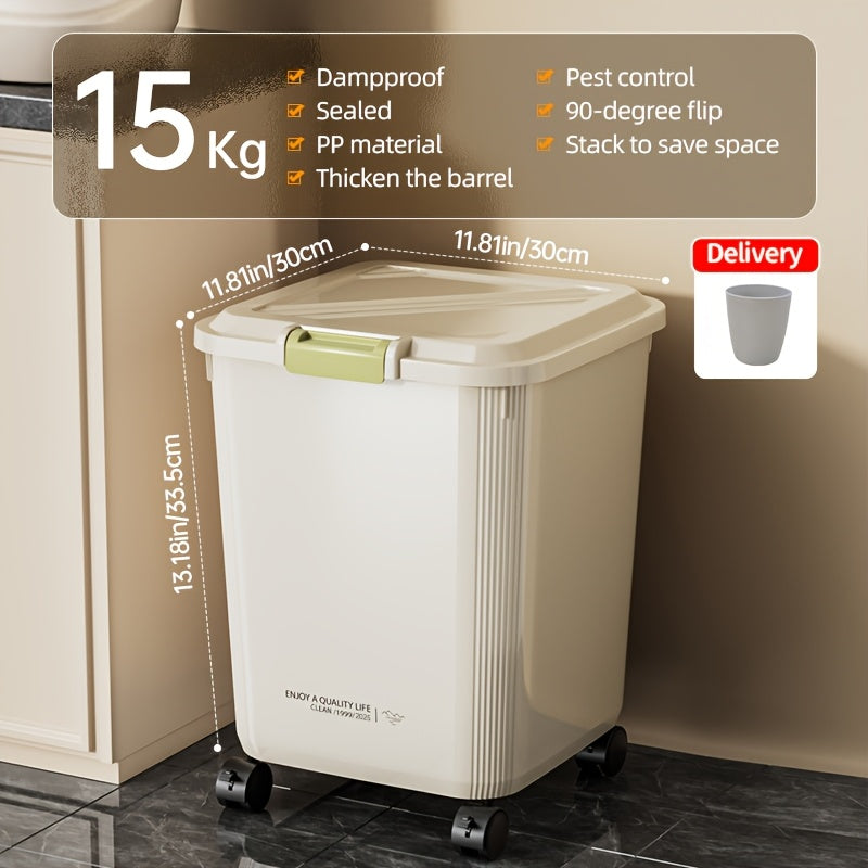 Versatile Rolling Rice & Grain Storage Container with Measuring Cup - 33L\u002F44L Capacity, Moisture-Proof & Insect-Resistant Seal - Ideal for Kitchen Organization - For Fall - Suitable for Home Cooks & Families