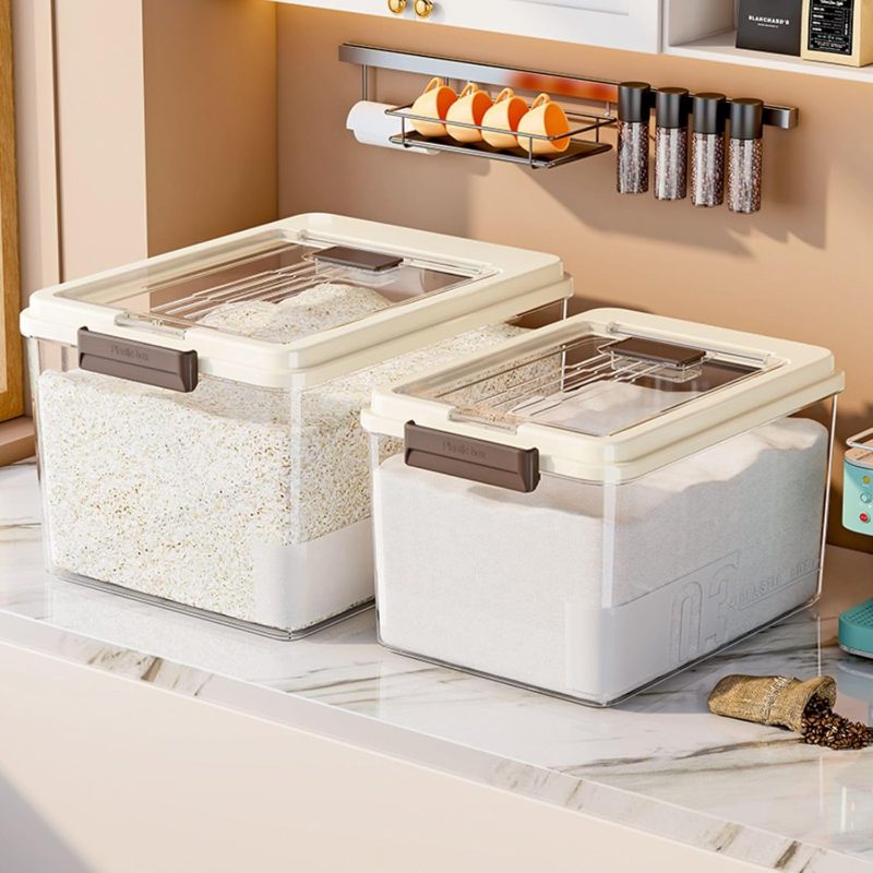 Set of Airtight Containers for Food Storage, with a Total Capacity of 50 Pounds (20 Pounds + 30 Pounds), Large Plastic Containers Made of PP with Lids, Ideal for Storing Rice, Flour, And Grains, Sold in a Pack of Two