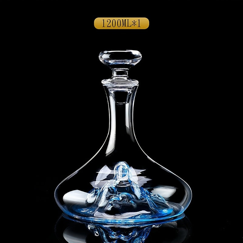 A Crystal Red Wine Decanter with a Blue Iceberg-Shaped Stopper, Made of Luxurious Glass, Allowing You to Enjoy The Joyful Atmosphere of Drinking Amidst Icebergs