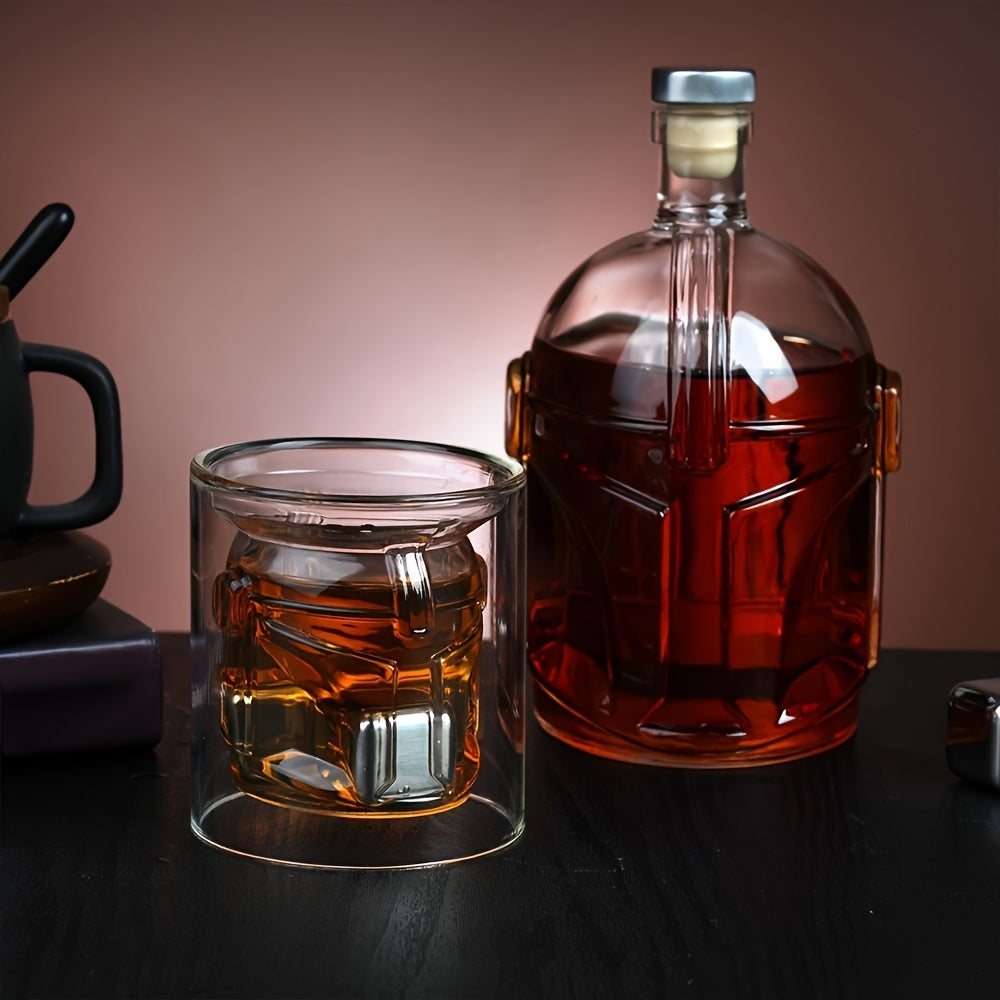 Galaxy Whiskey Decanter Made of High Borosilicate Glass, Featuring a Creative Transparent Whiskey Helmet-Shaped Glass