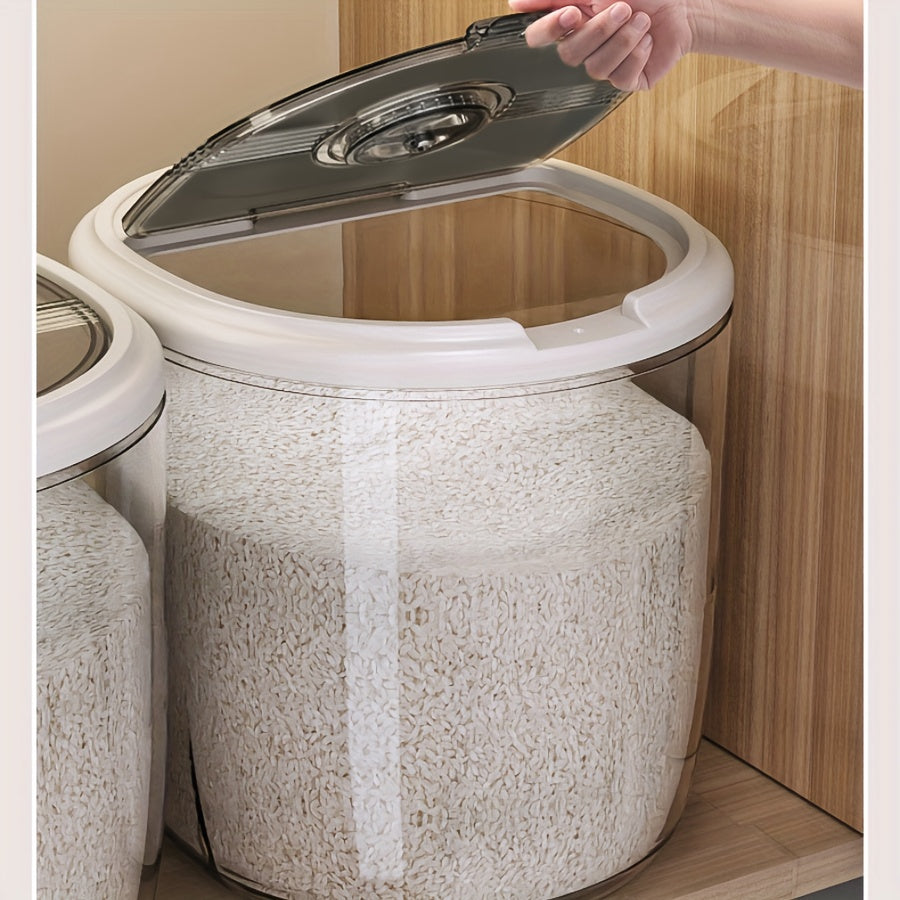 1pc Airtight Rice Dispenser with Date Tracker - Large Capacity, Moisture-Proof & Insect-Resistant Food Storage Container for Rice, Cereals, Grains, Flours - Reusable, Round Plastic Kitchen Organizer Rice Container Storage Rice Storage Container