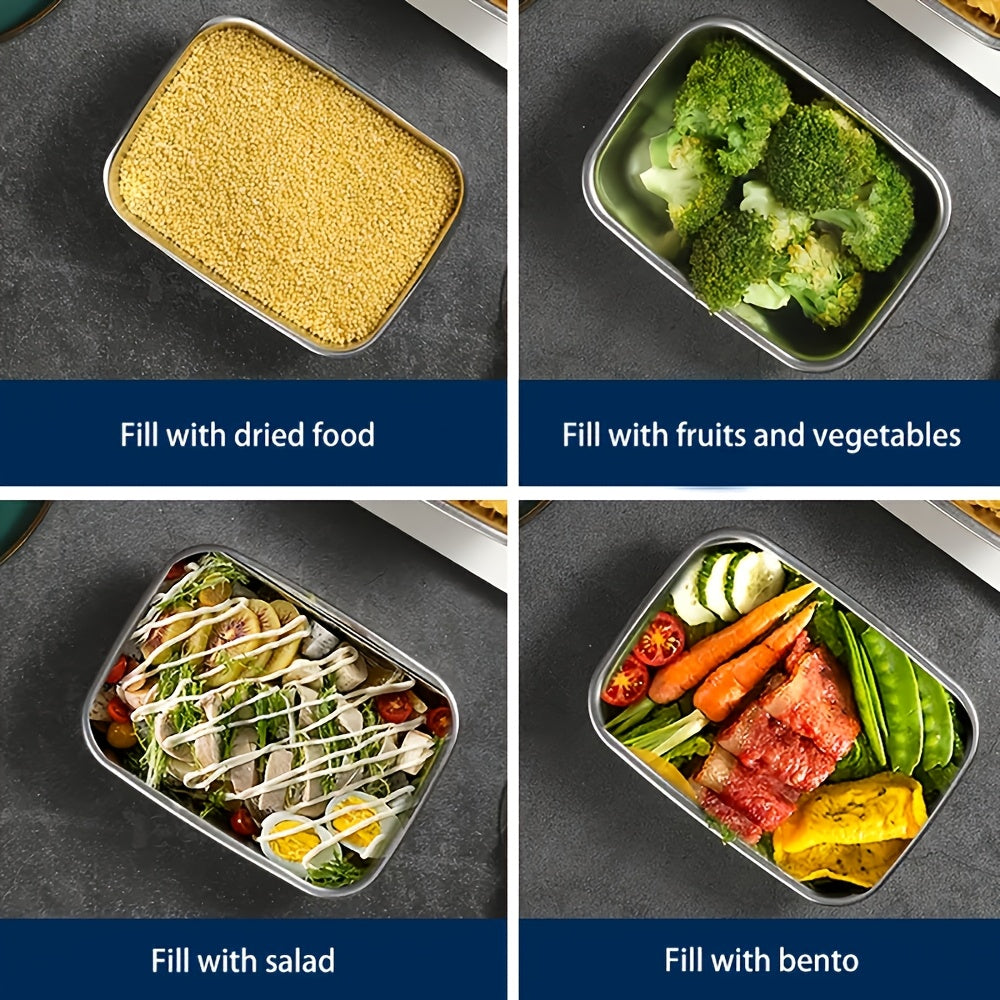 4pcs Set of Stainless Steel Airtight Food Containers with Lids, Multi-Size Rectangular Meal Prep Boxes, Durable Reusable Storage for Kitchen, Freezer And Microwave Safe for Food Fresh Keeping