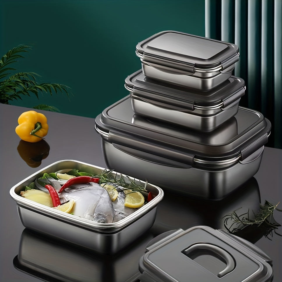 2pcs\u002F3pcs\u002F4pcs Food Storage Containers with Lifting Lids, Stainless Steel Freezer Containers, Suitable for Fruits, Vegetables, Pickles, Meat, Seafood, Rice, Etc., Kitchen Gadgets, Kitchen Accessories