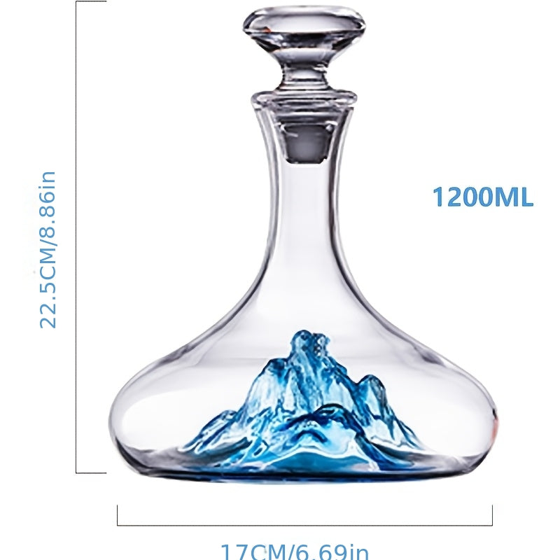 A Crystal Red Wine Decanter with a Blue Iceberg-Shaped Stopper, Made of Luxurious Glass, Allowing You to Enjoy The Joyful Atmosphere of Drinking Amidst Icebergs
