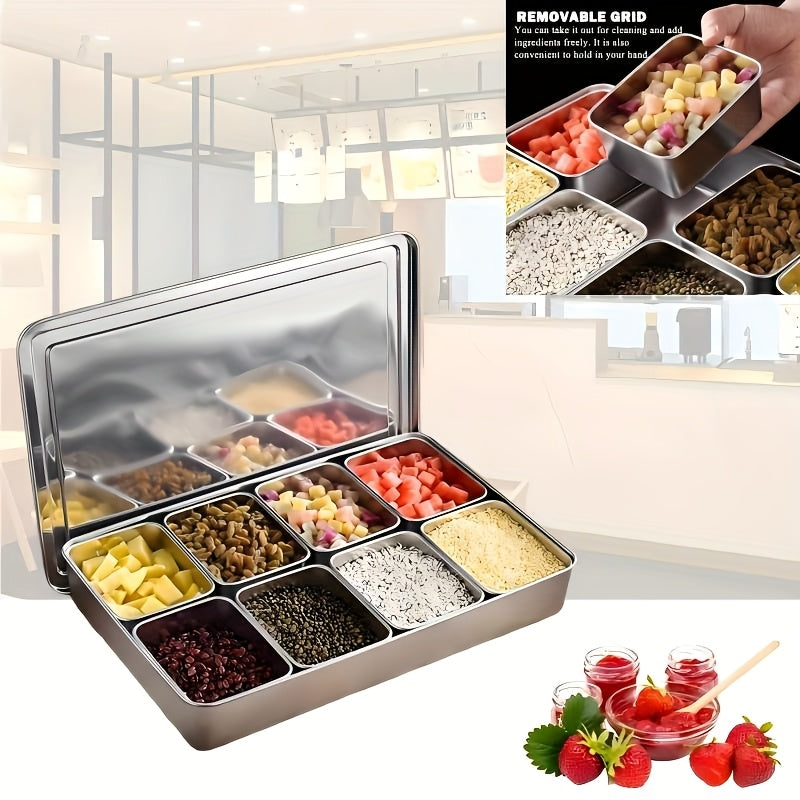 6\u002F8 Compartment Storage Box | Lidded Kitchen Organizer Suitable for Salt Shakers, Sugar Jars, Oil Bottles, Nuts, Snacks, Desserts, Spice Jars, And Seasonings, Featuring a Lidded Divided Tray