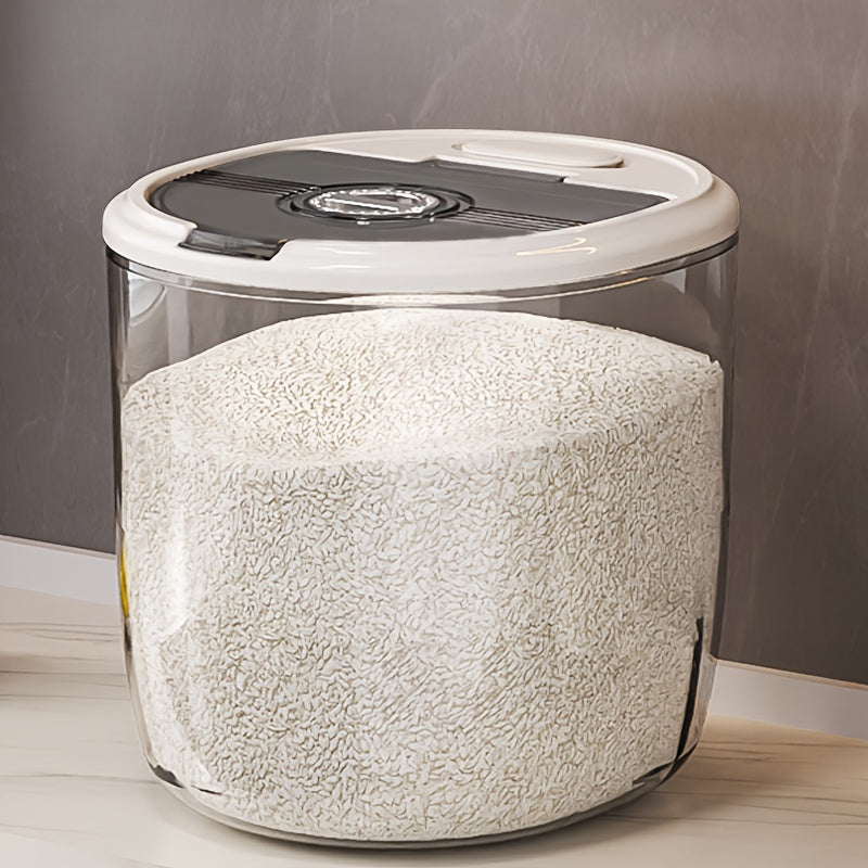1pc Airtight Rice Dispenser with Date Tracker - Large Capacity, Moisture-Proof & Insect-Resistant Food Storage Container for Rice, Cereals, Grains, Flours - Reusable, Round Plastic Kitchen Organizer Rice Container Storage Rice Storage Container