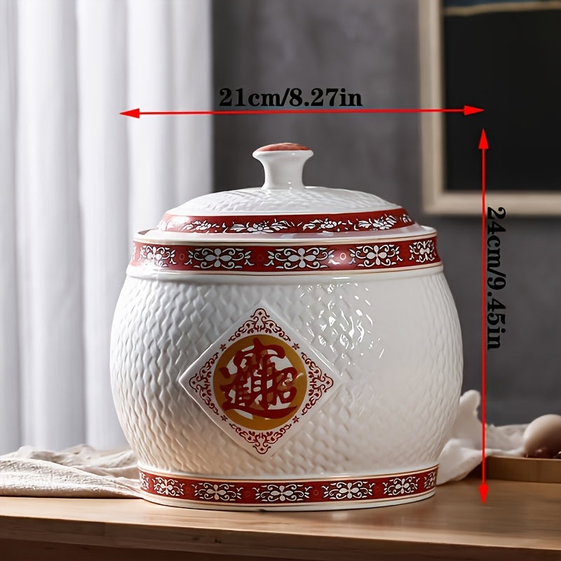 A Chinese-Style Airtight Storage Jar with a Capacity of 88Oz\u002F141Oz, Serving As Both a Decorative Item And a Ceramic Container for Grains And Legumes. Ideal for Storing Rice, It Can Also Be Used for Portioning Snacks, Candies, Coffee Beans