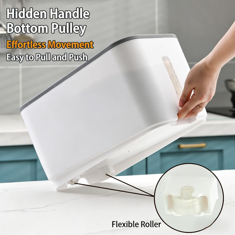 20LB Food Grade Airtight Rice Storage Container Sealed Moisture Insect Proof Cereal Grain Organizer Stackable Dry Food Kitchen Bin with Lock Lid Household Essential