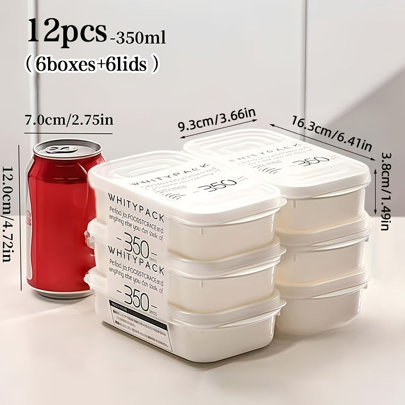 12pcs Set (6 Lids + 6 Containers) White Food Organization Containers, with Lids, PP Food-Grade Material Fresh-Keeping Box, Suitable for Fruits, Vegetables, Meat, Steak And Other Kitchen Refrigerator Food Organization Storage Boxes