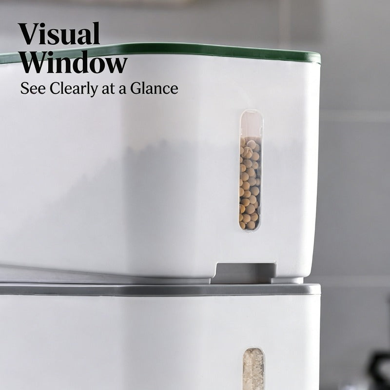 20LB Food Grade Airtight Rice Storage Container Sealed Moisture Insect Proof Cereal Grain Organizer Stackable Dry Food Kitchen Bin with Lock Lid Household Essential