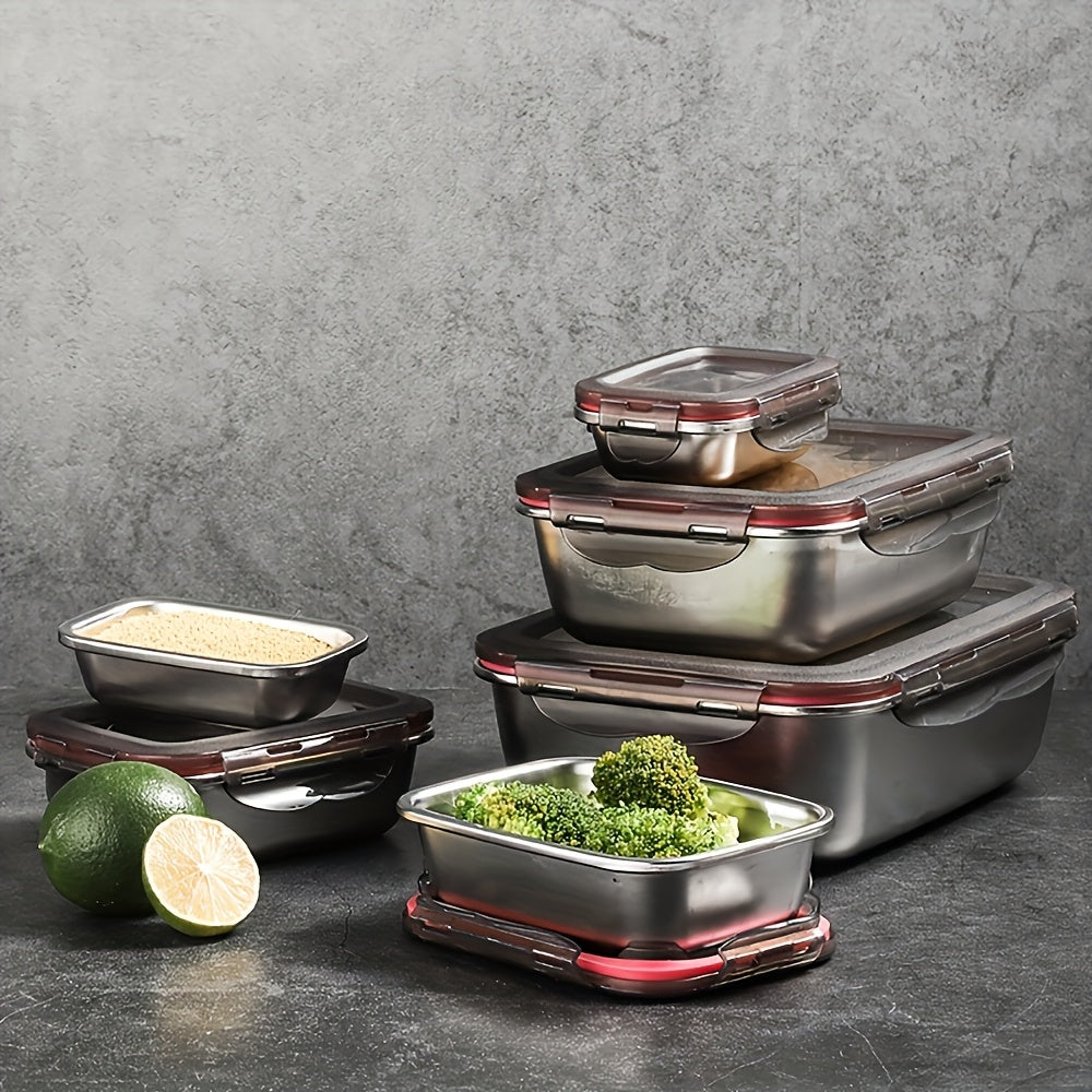4pcs Set of Stainless Steel Airtight Food Containers with Lids, Multi-Size Rectangular Meal Prep Boxes, Durable Reusable Storage for Kitchen, Freezer And Microwave Safe for Food Fresh Keeping