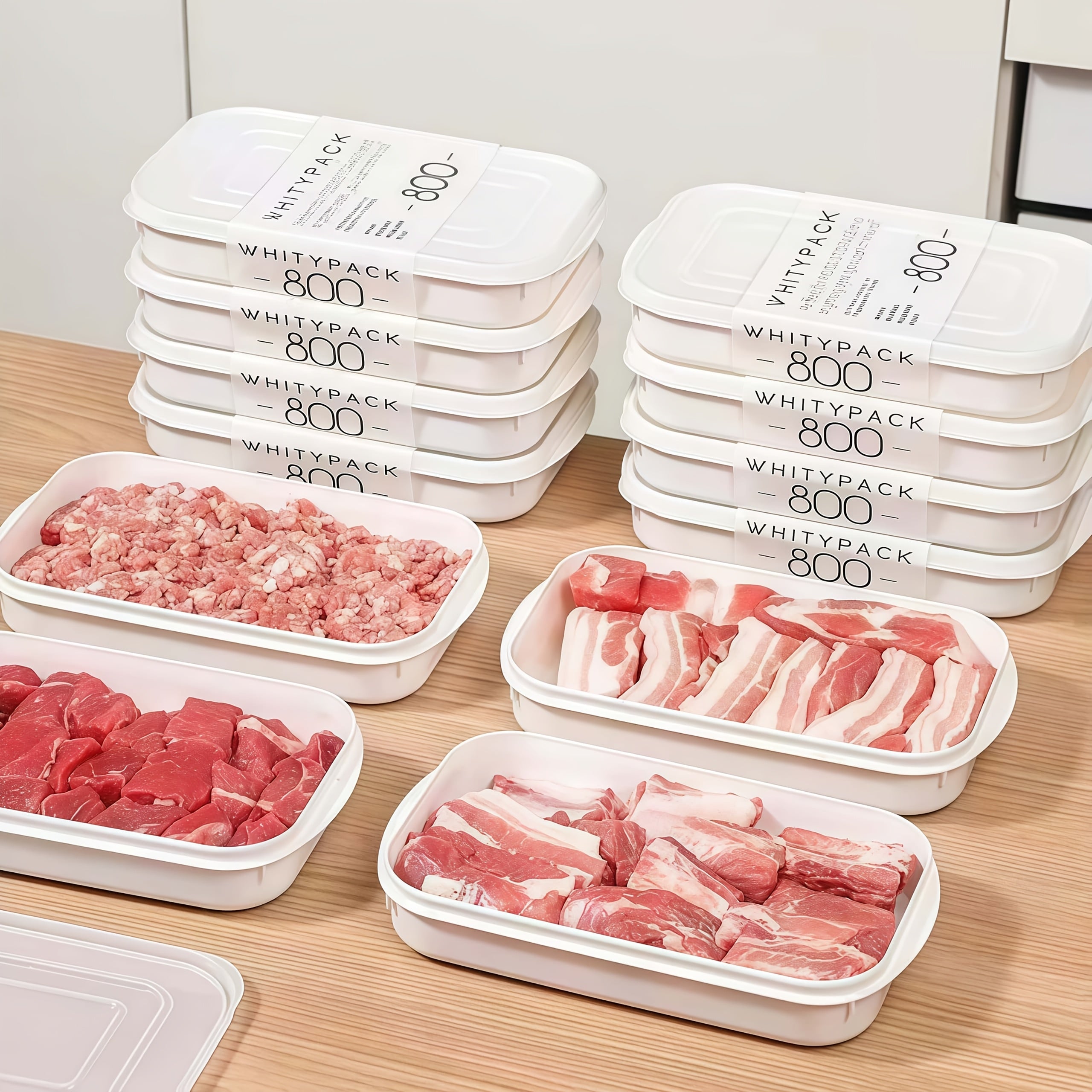 12pcs Set (6 Lids + 6 Containers) White Food Organization Containers, with Lids, PP Food-Grade Material Fresh-Keeping Box, Suitable for Fruits, Vegetables, Meat, Steak And Other Kitchen Refrigerator Food Organization Storage Boxes