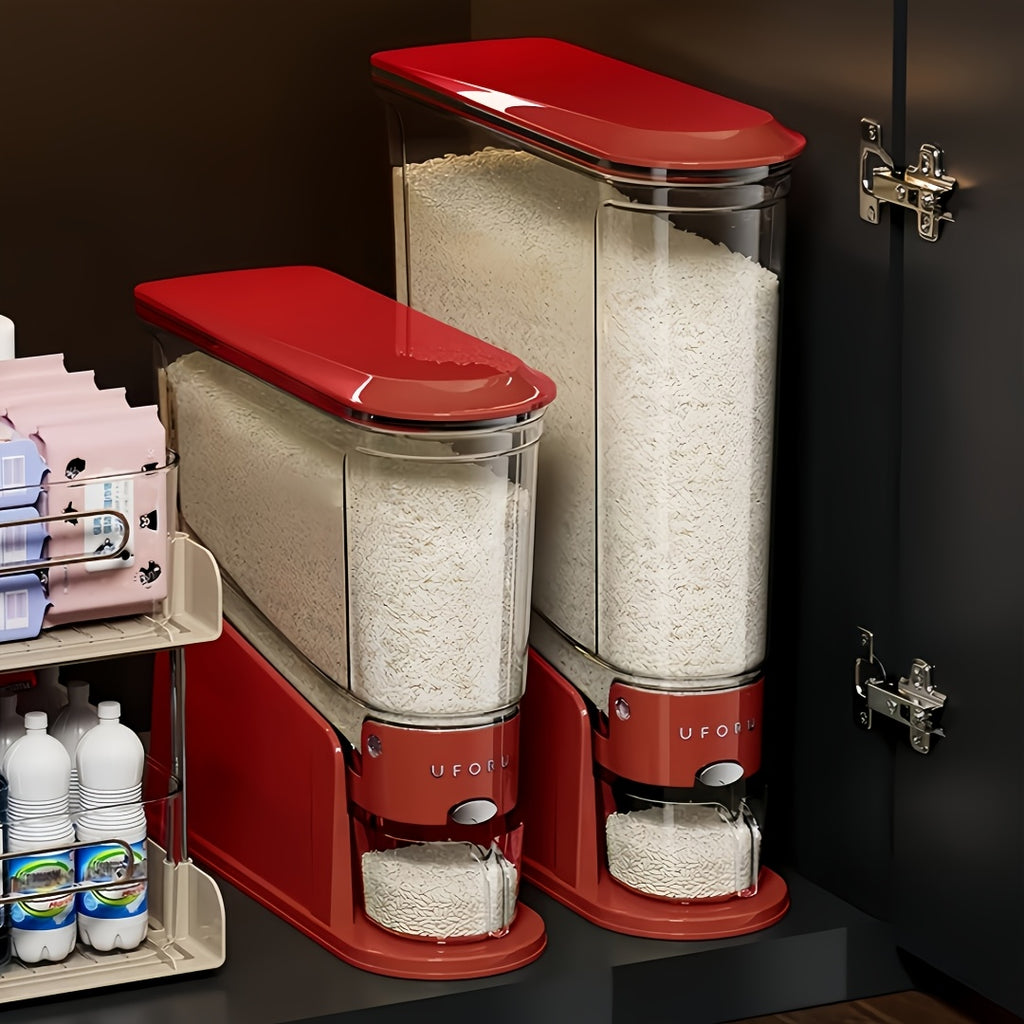 Large Capacity Automatic Rice Dispenser with Transparent Window & Measuring Cup - Airtight Flip-Top Lid Suitable for Rice, Grains, Pet Food Storage Container, Multi-Functional PET Organizer for Kitchen Pantry, Countertop, for Grain Dispenser