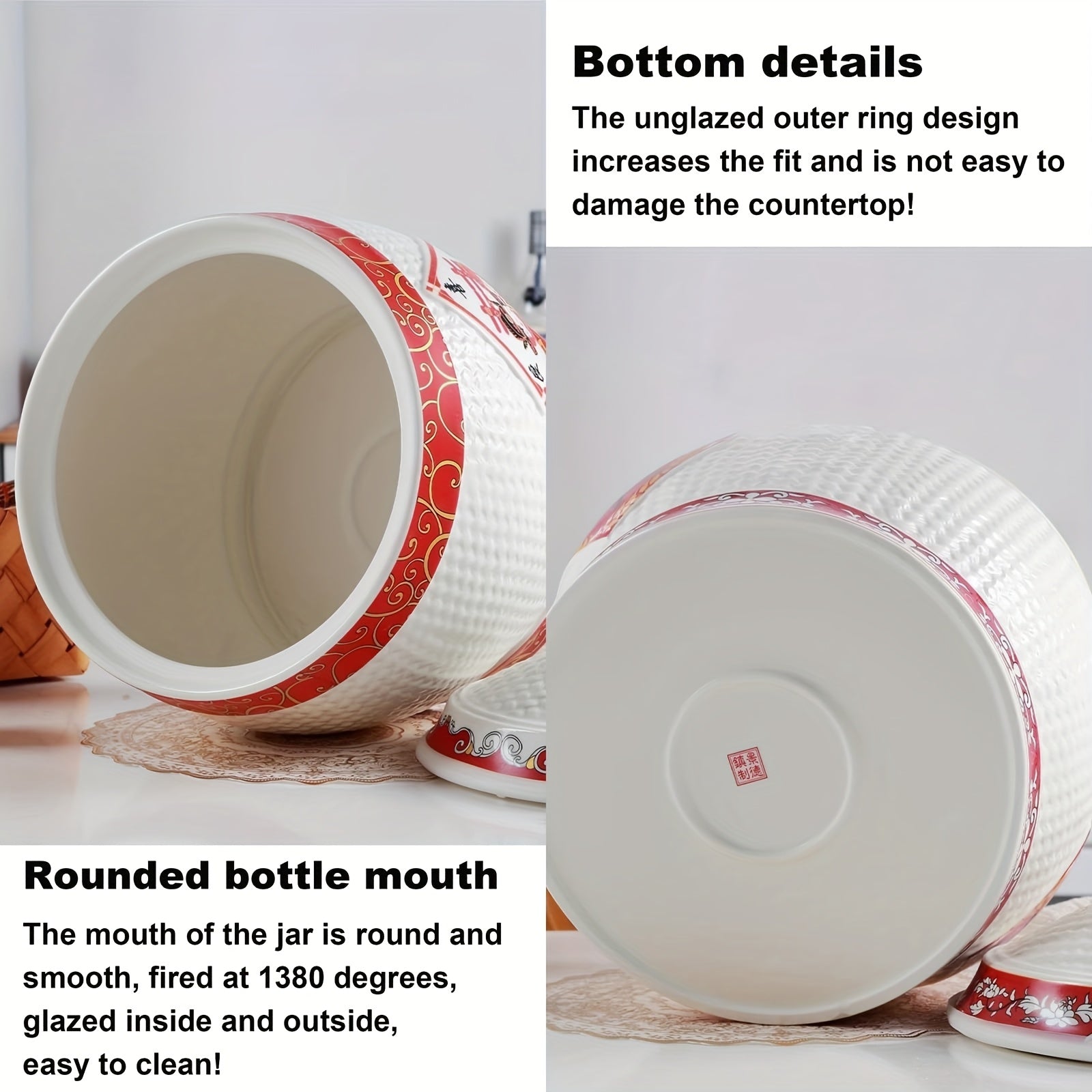 A Chinese-Style Airtight Storage Jar with a Capacity of 88Oz\u002F141Oz, Serving As Both a Decorative Item And a Ceramic Container for Grains And Legumes. Ideal for Storing Rice, It Can Also Be Used for Portioning Snacks, Candies, Coffee Beans