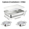 Easter 6pcs Stainless Steel Food Storage Containers(3Trays+3Lids), Square Stackable Design, Tidy Storage for Fridge& Cabinet, Space-Saving Airtight Fresh-Keeping, Ideal for Meal Prep, Camping, Loose Ingredients, Fruits, Meat, Vegetables, Leftovers