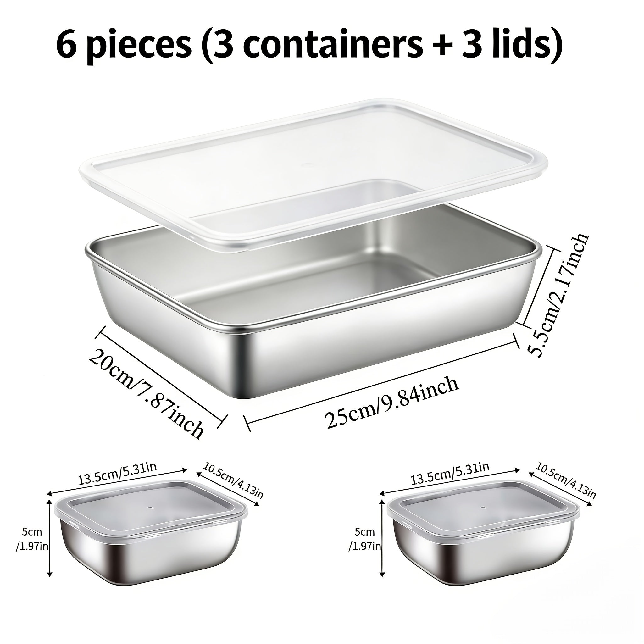 Easter 6pcs Stainless Steel Food Storage Containers(3Trays+3Lids), Square Stackable Design, Tidy Storage for Fridge& Cabinet, Space-Saving Airtight Fresh-Keeping, Ideal for Meal Prep, Camping, Loose Ingredients, Fruits, Meat, Vegetables, Leftovers