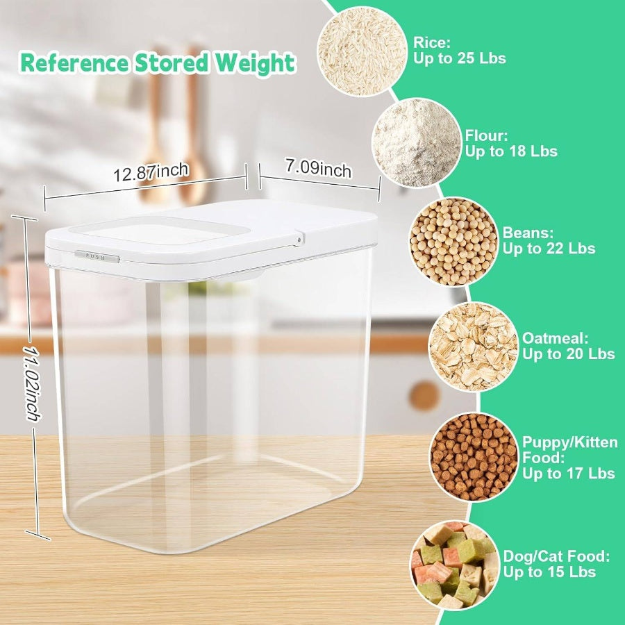 Rice Flour Storage Container with Automatic Flip - up Lid 25 Lbs 12.68 Qt, Tall and Narrow Food Storage Flour Bin Kitchen Pantry Organization, Pet Dog Food Storage Container