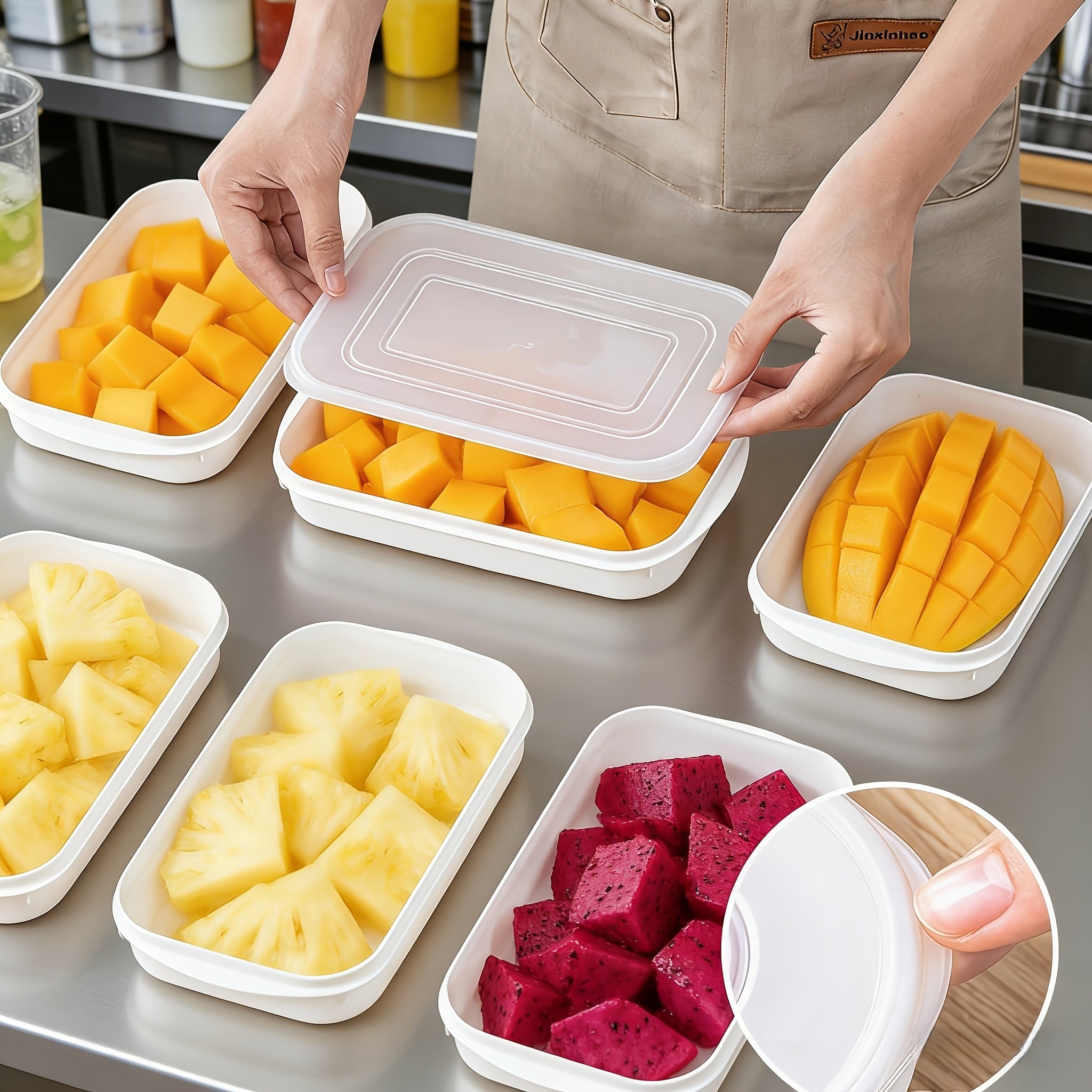 Set of 6 Reusable Food Storage Containers (3 Containers + 3 Lids), Made from Food-Grade Material, Safe for Refrigerator And Freezer Use, Stackable Design, Ideal for Storing Food, Perfect for Frozen Meat. Great for Kitchen Organization