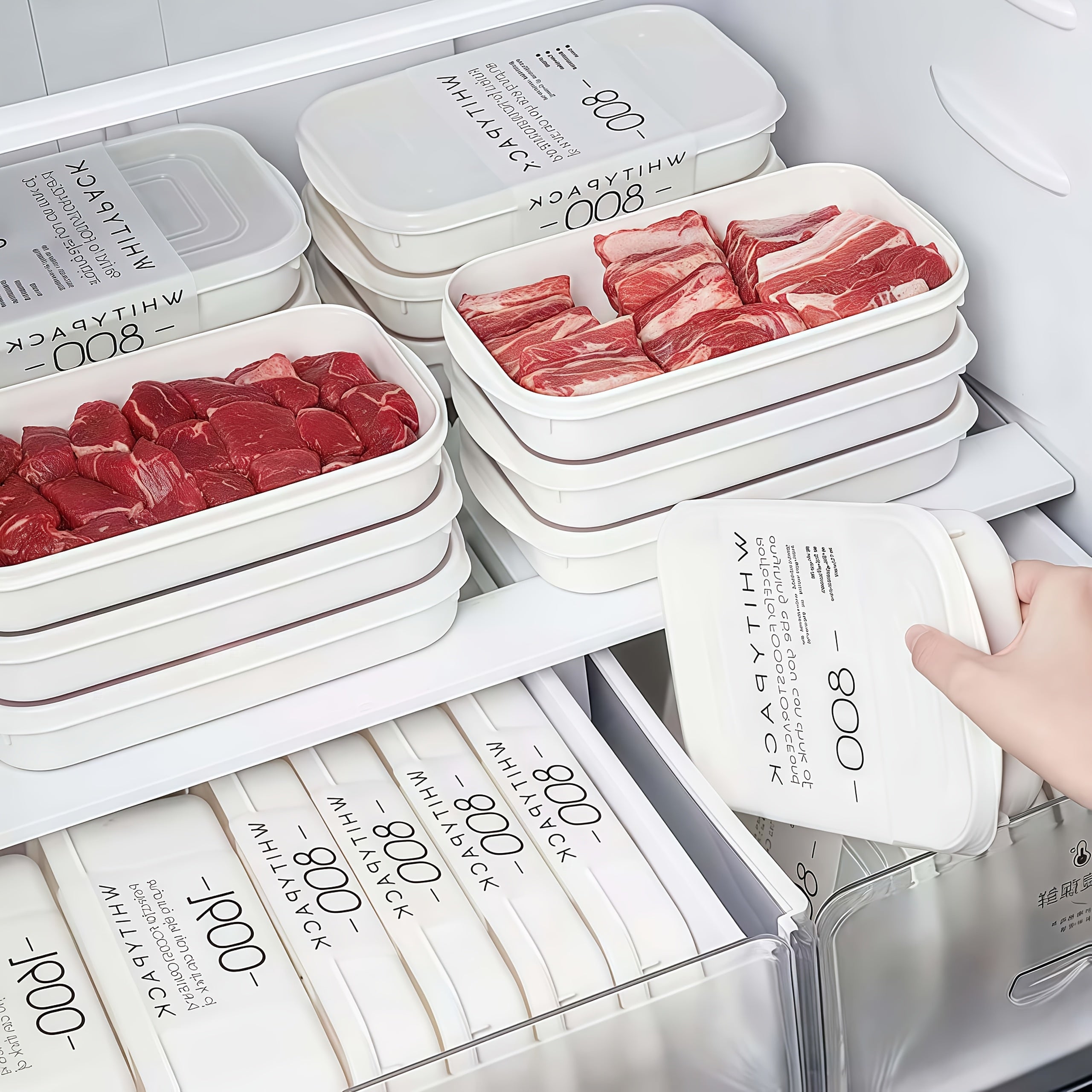 12pcs Set (6 Lids + 6 Containers) White Food Organization Containers, with Lids, PP Food-Grade Material Fresh-Keeping Box, Suitable for Fruits, Vegetables, Meat, Steak And Other Kitchen Refrigerator Food Organization Storage Boxes