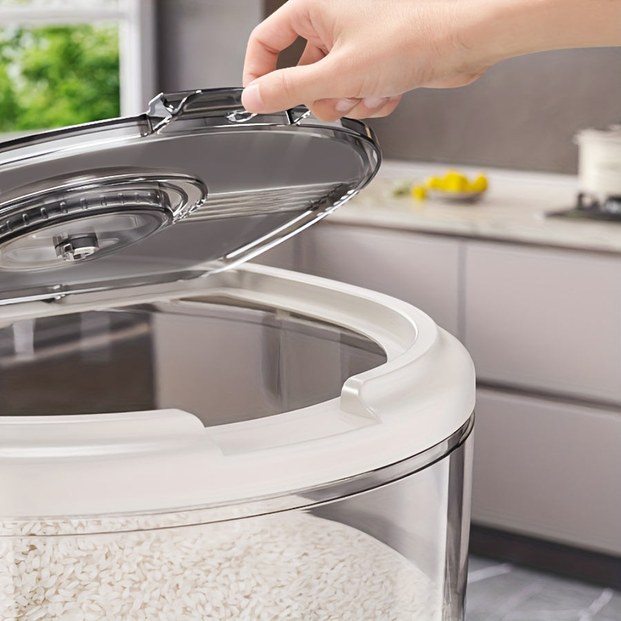 1pc Airtight Rice Dispenser with Date Tracker - Large Capacity, Moisture-Proof & Insect-Resistant Food Storage Container for Rice, Cereals, Grains, Flours - Reusable, Round Plastic Kitchen Organizer Rice Container Storage Rice Storage Container
