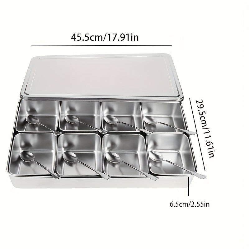 6\u002F8 Compartment Storage Box | Lidded Kitchen Organizer Suitable for Salt Shakers, Sugar Jars, Oil Bottles, Nuts, Snacks, Desserts, Spice Jars, And Seasonings, Featuring a Lidded Divided Tray