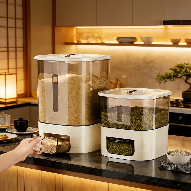 Large Airtight Container for Storing Rice, Flour, Cereal, Sugar, And Other Dry Foods with a Push-Button Grain Dispenser