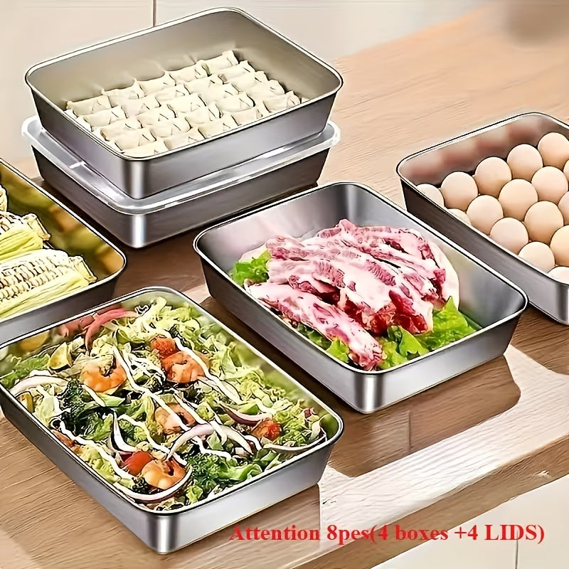 Easter 6pcs Stainless Steel Food Storage Containers(3Trays+3Lids), Square Stackable Design, Tidy Storage for Fridge& Cabinet, Space-Saving Airtight Fresh-Keeping, Ideal for Meal Prep, Camping, Loose Ingredients, Fruits, Meat, Vegetables, Leftovers