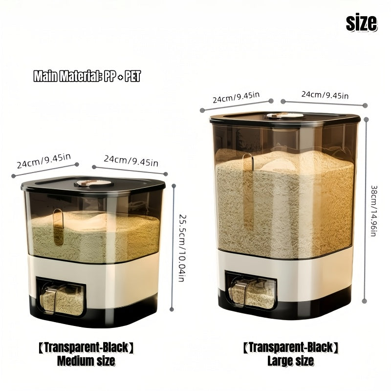 Large Airtight Container for Storing Rice, Flour, Cereal, Sugar, And Other Dry Foods with a Push-Button Grain Dispenser