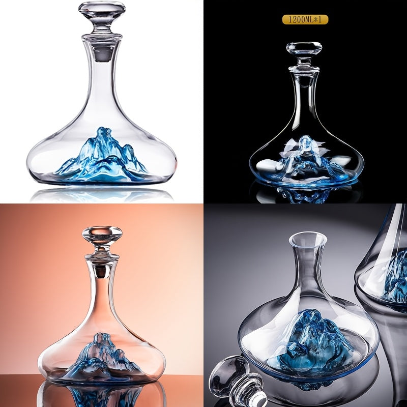 A Crystal Red Wine Decanter with a Blue Iceberg-Shaped Stopper, Made of Luxurious Glass, Allowing You to Enjoy The Joyful Atmosphere of Drinking Amidst Icebergs