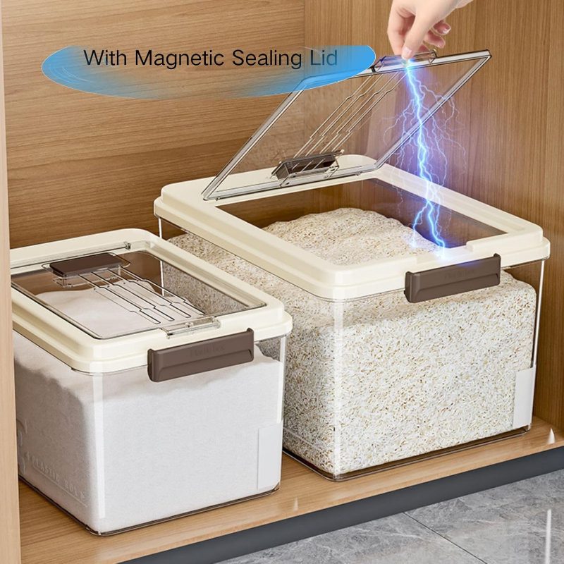 Set of Airtight Containers for Food Storage, with a Total Capacity of 50 Pounds (20 Pounds + 30 Pounds), Large Plastic Containers Made of PP with Lids, Ideal for Storing Rice, Flour, And Grains, Sold in a Pack of Two