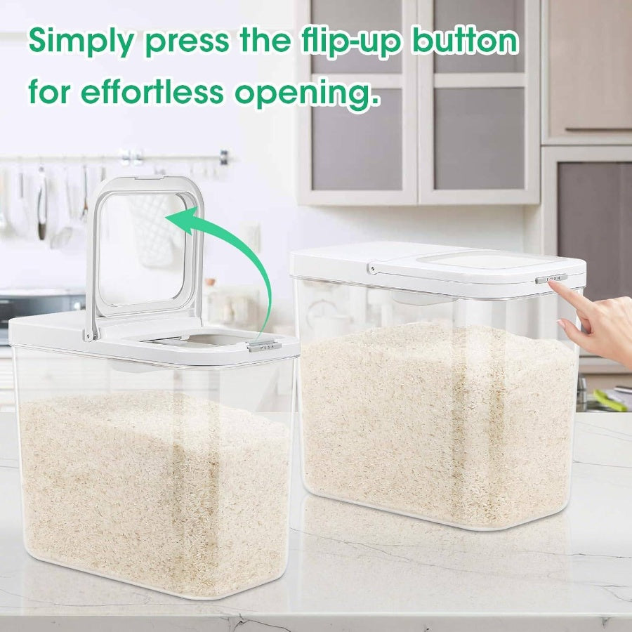 Rice Flour Storage Container with Automatic Flip - up Lid 25 Lbs 12.68 Qt, Tall and Narrow Food Storage Flour Bin Kitchen Pantry Organization, Pet Dog Food Storage Container