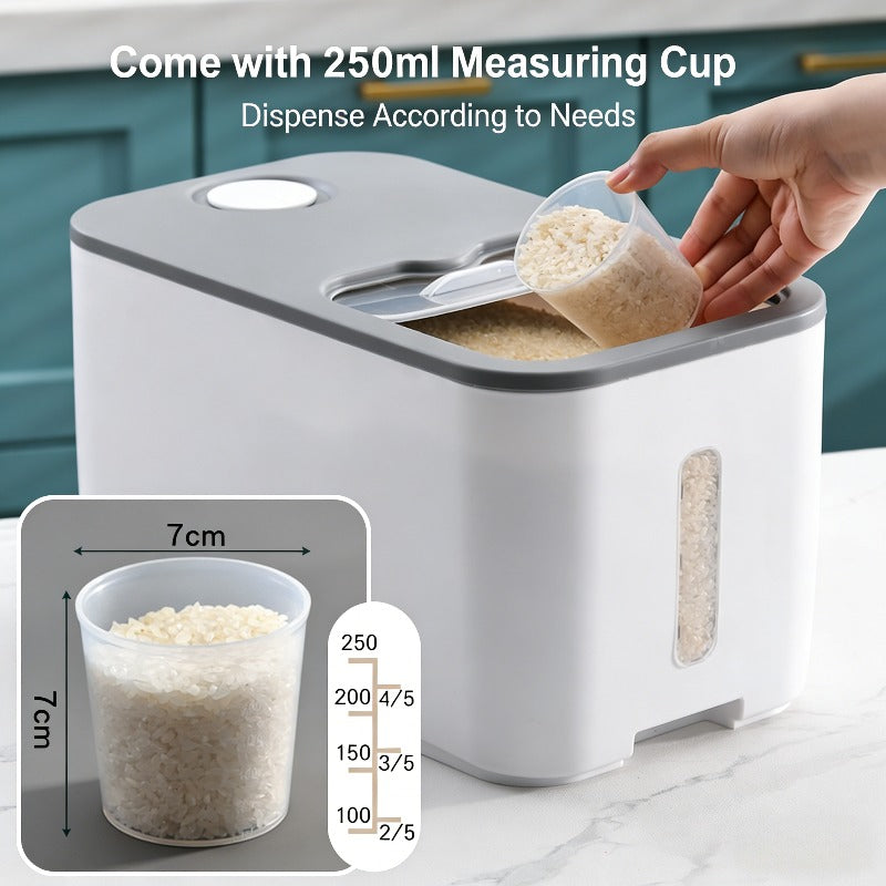 20LB Food Grade Airtight Rice Storage Container Sealed Moisture Insect Proof Cereal Grain Organizer Stackable Dry Food Kitchen Bin with Lock Lid Household Essential