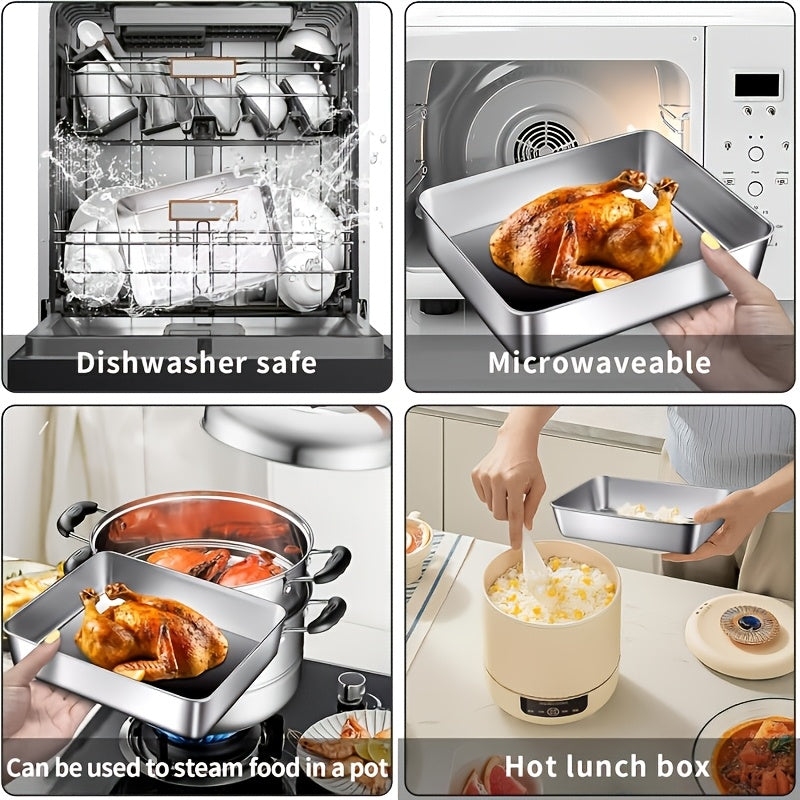 Easter 6pcs Stainless Steel Food Storage Containers(3Trays+3Lids), Square Stackable Design, Tidy Storage for Fridge& Cabinet, Space-Saving Airtight Fresh-Keeping, Ideal for Meal Prep, Camping, Loose Ingredients, Fruits, Meat, Vegetables, Leftovers