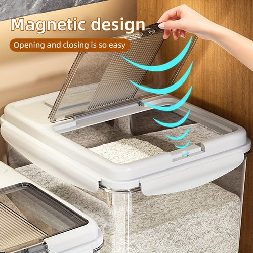 1 Magnetic Flip-lid Large Capacity Rice Bucket, Airtight Insect-proof Storage Container - Perfect for Kitchen Storage, Durable and Leak-proof Design for Cereals, Nuts, Flour and Rice, Portable, Space-saving Kitchen Storage Case