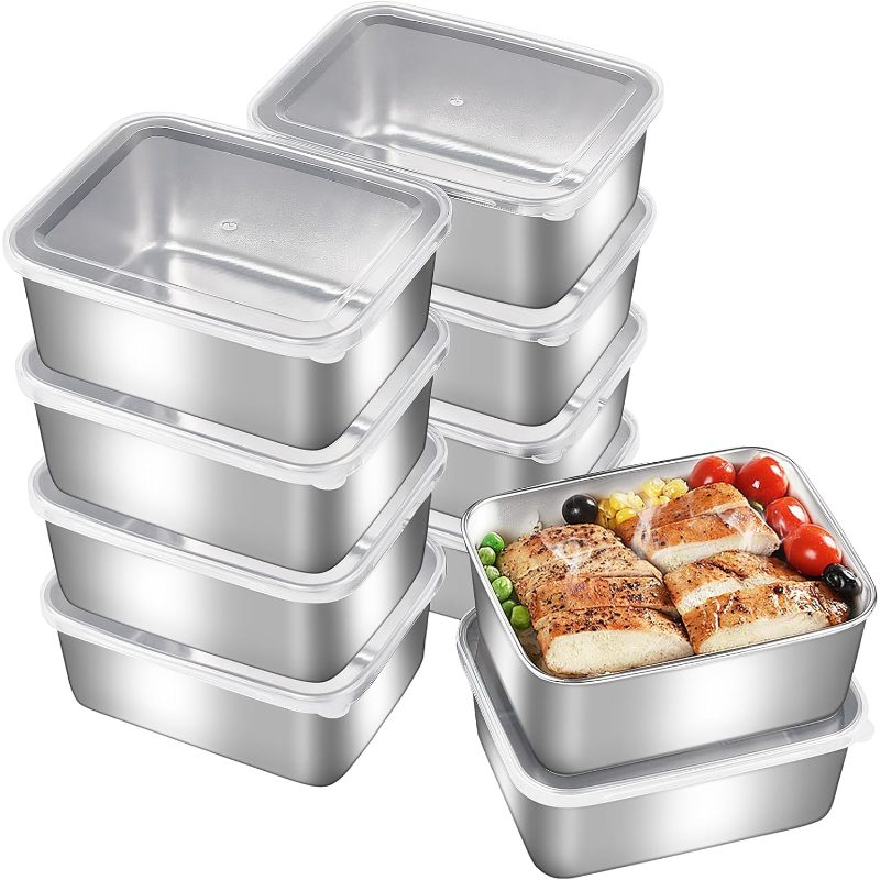 Set of 10 Stainless Steel Snack Boxes, Each 16Oz, Featuring Easy-Open, Leak-Proof Lids. These Stackable Metal Lunch Containers Are Perfect for Daycare, School, And Travel