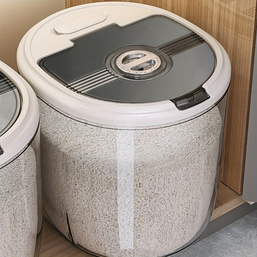 1pc Airtight Rice Dispenser with Date Tracker - Large Capacity, Moisture-Proof & Insect-Resistant Food Storage Container for Rice, Cereals, Grains, Flours - Reusable, Round Plastic Kitchen Organizer Rice Container Storage Rice Storage Container